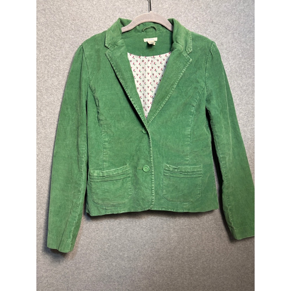 Old Navy Green Corduroy Blazer Jacket Cherry Lining Preppy Cottagecore Small